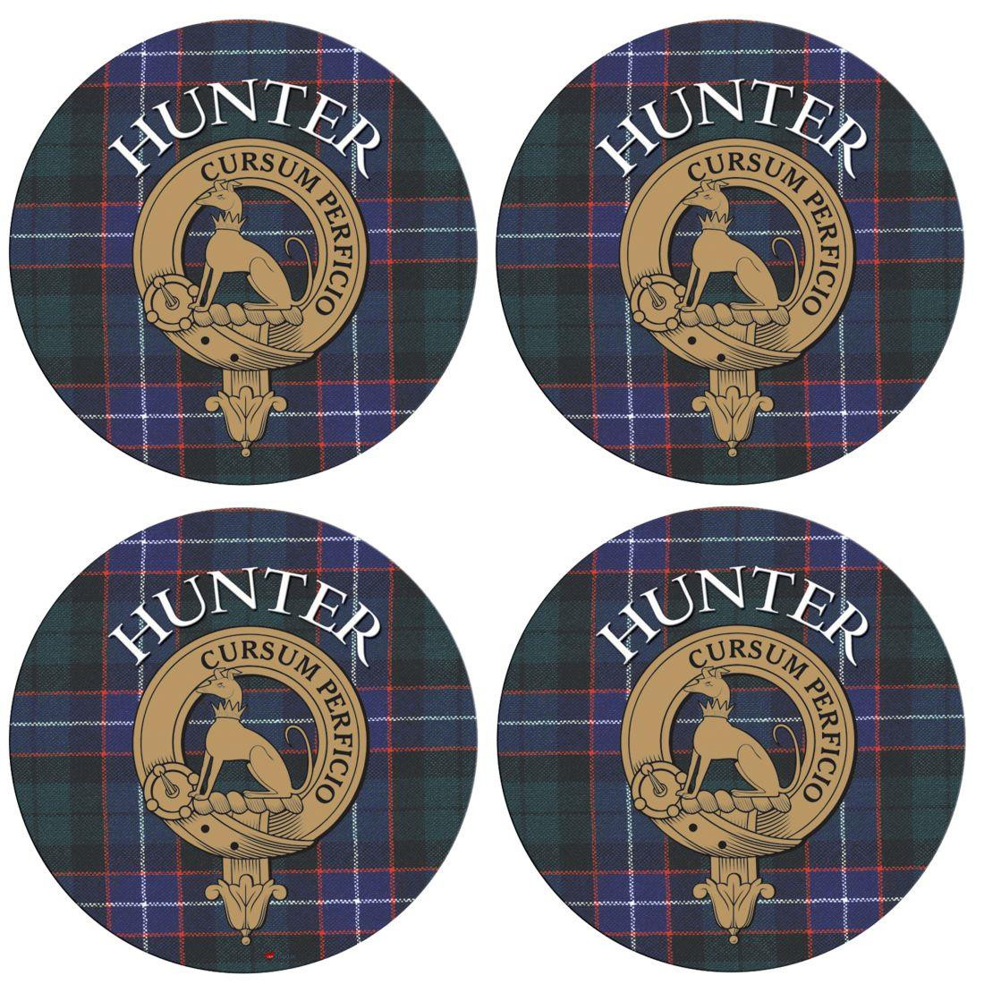 Hunter Scottish Clan Family Name Round Cork Coasters Set of 4