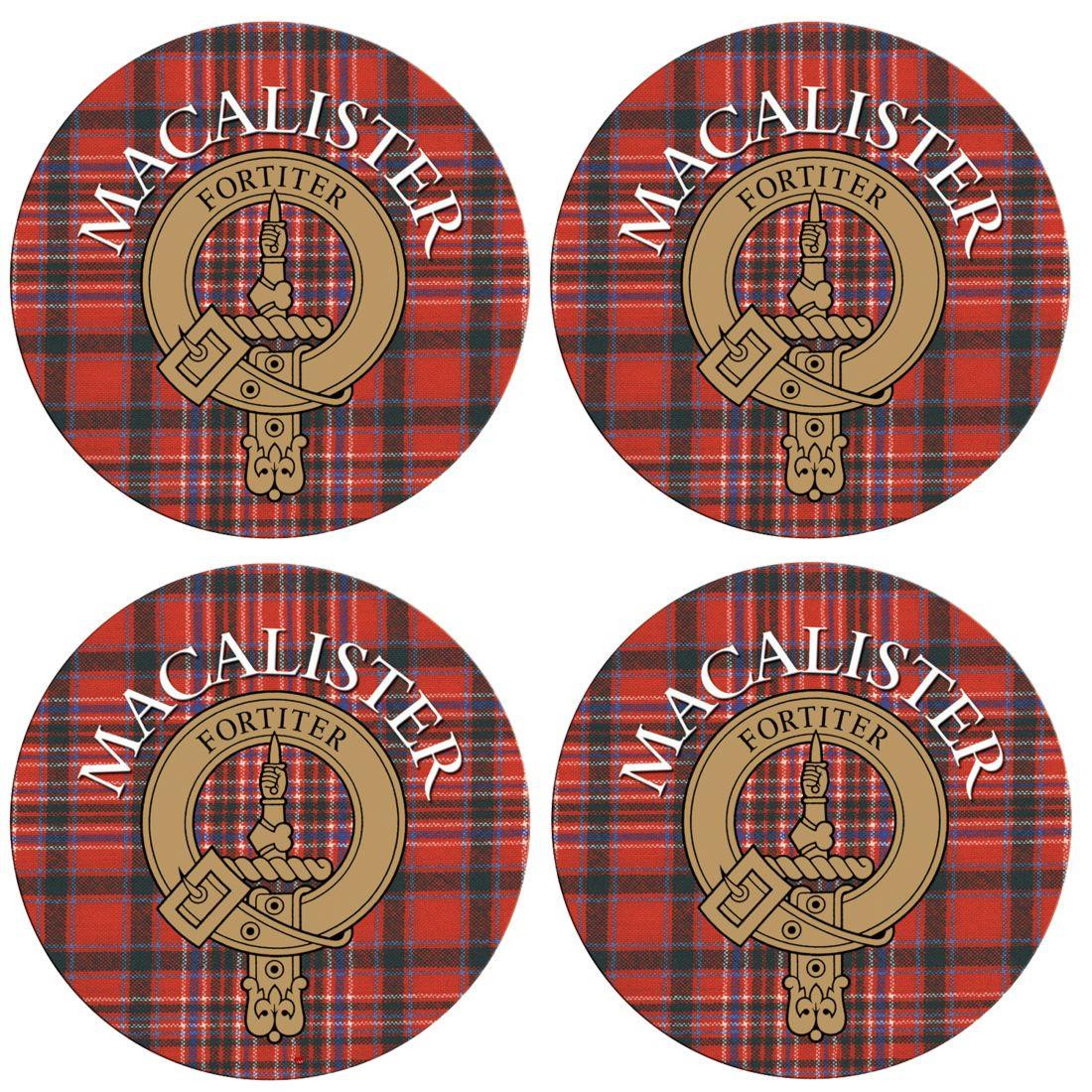 MacAlister Scottish Clan Family Name Round Cork Coasters Set of 4