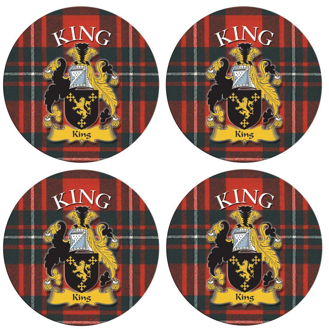 King Scottish Clan Family Name Round Cork Coasters Set of 4