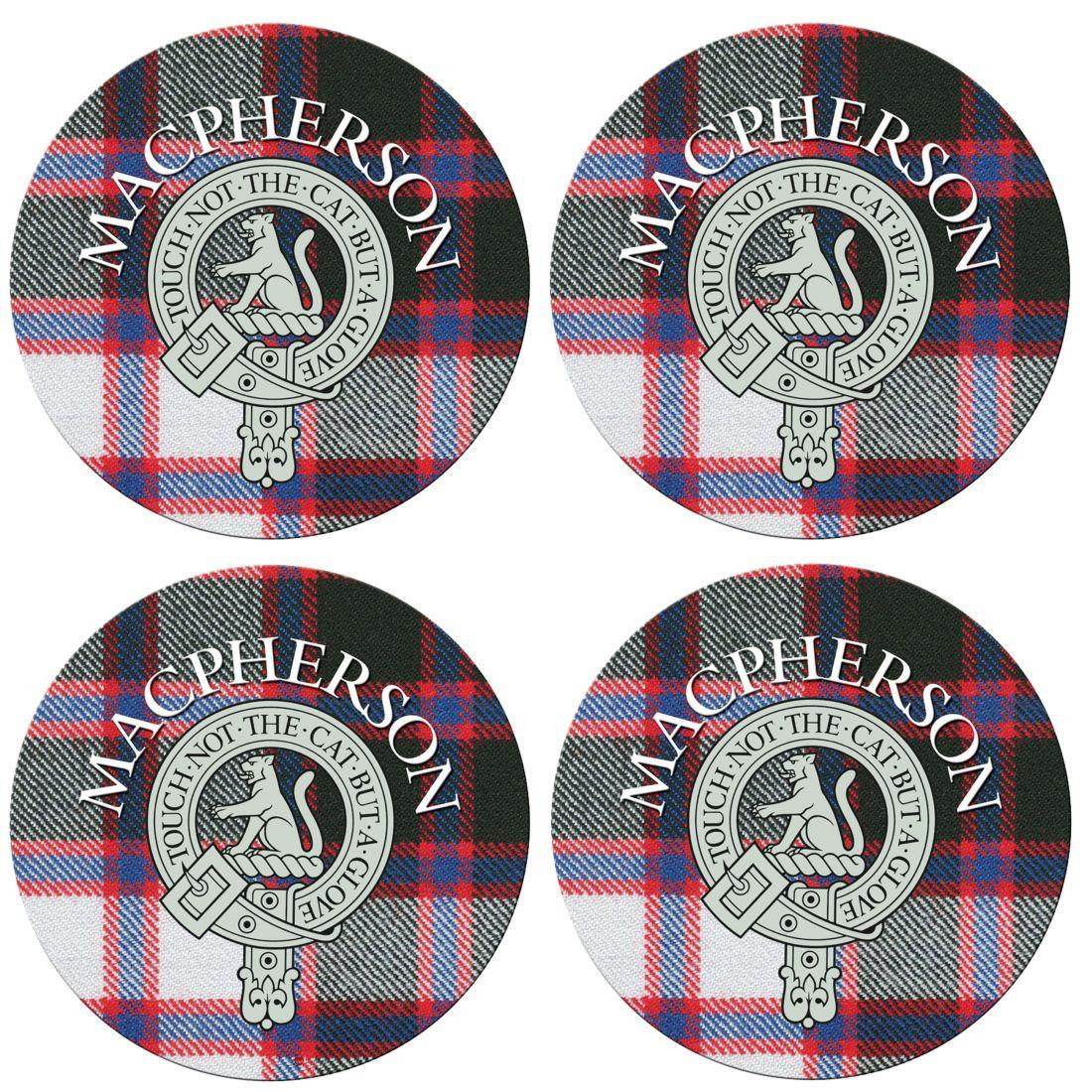 MacPherson Scottish Clan Family Name Round Cork Coasters Set of 4