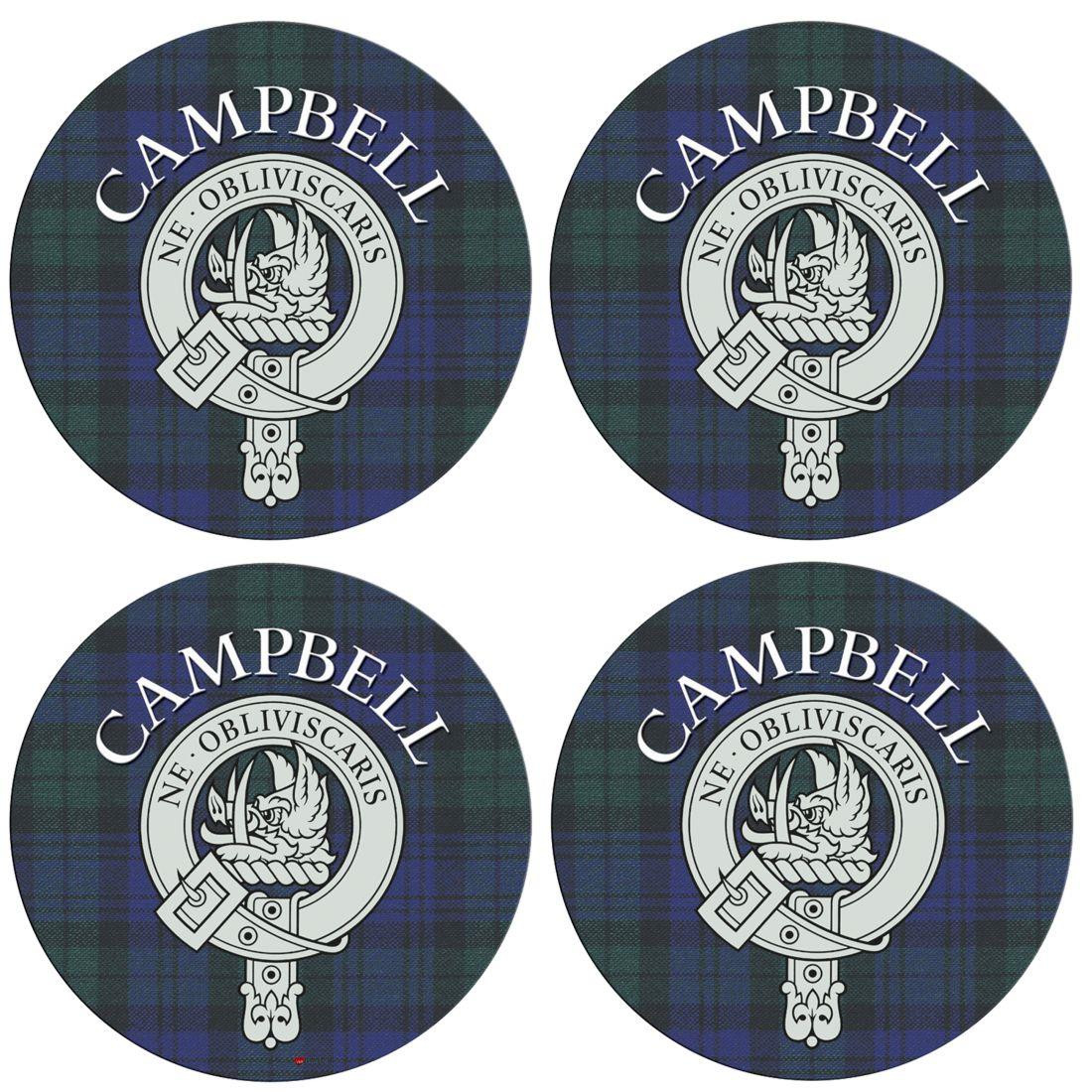 Campbell Scottish Clan Family Name Round Cork Coasters Set of 4