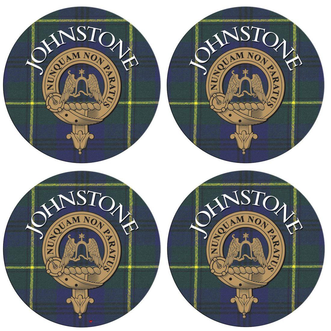 Johnstone Scottish Clan Family Name Round Cork Coasters Set of 4