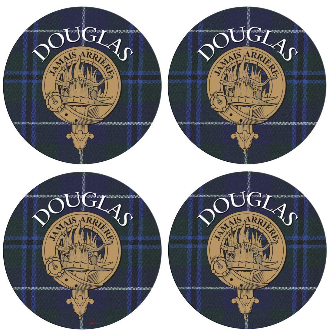 Douglas Scottish Clan Family Name Round Cork Coasters Set of 4