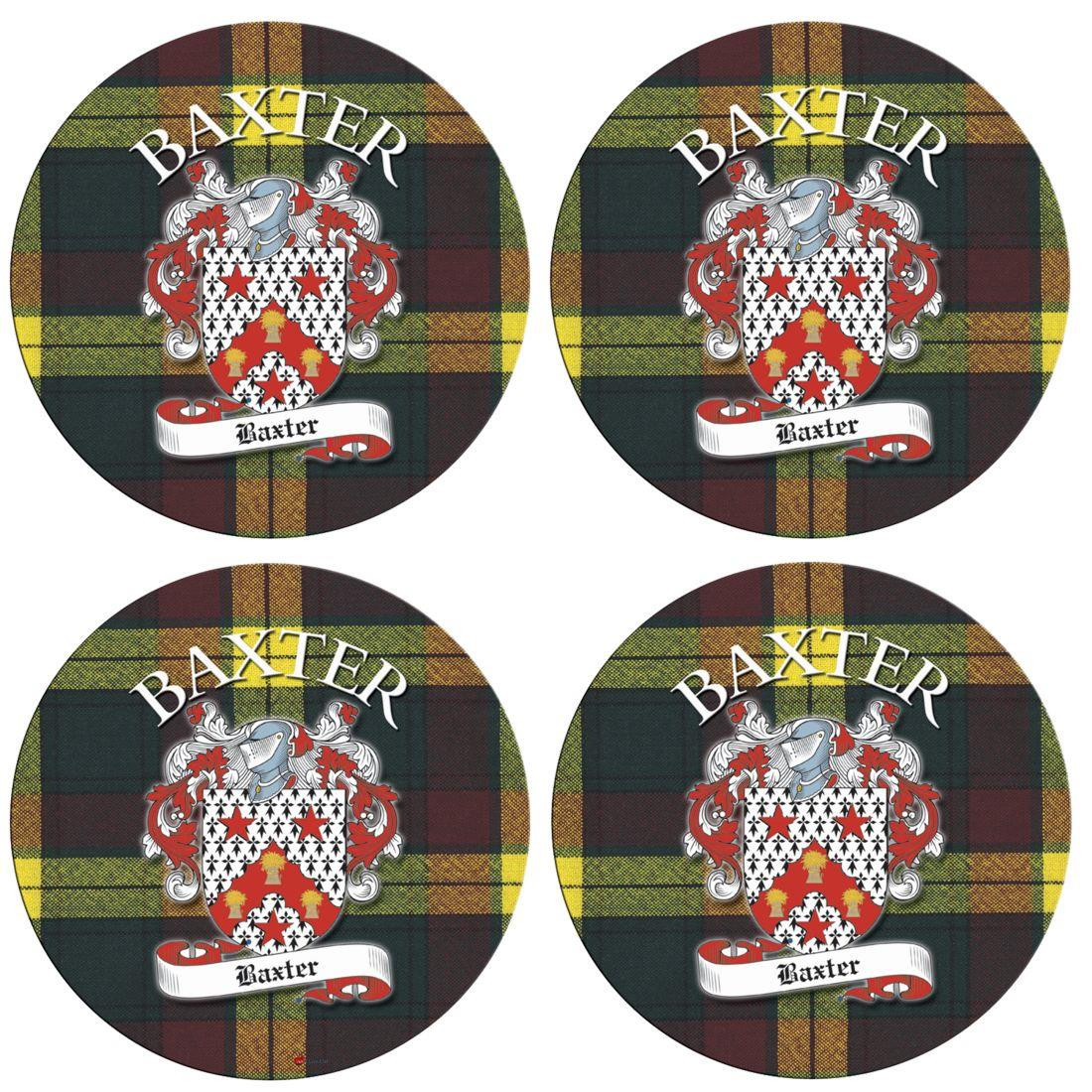 Baxter Scottish Clan Family Name Round Cork Coasters Set of 4