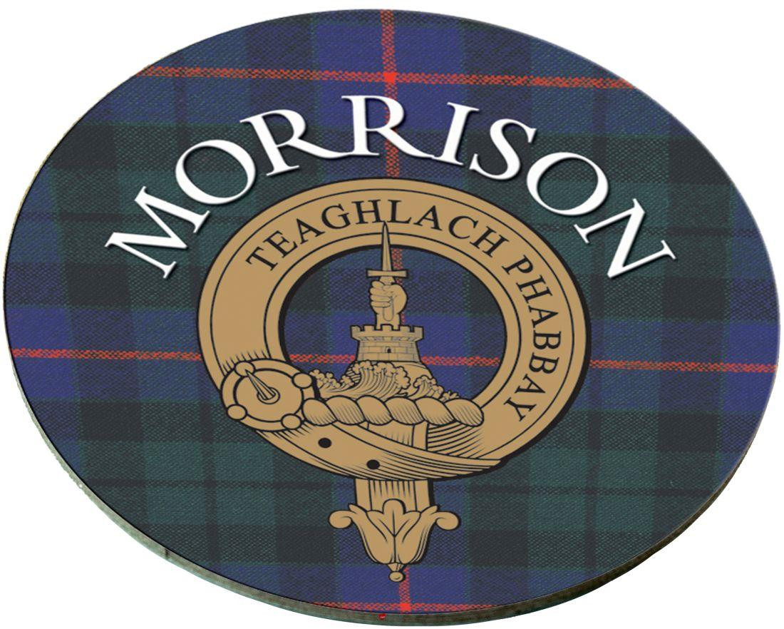 Morrison Scottish Clan Family Name Round Cork Coasters Set of 4