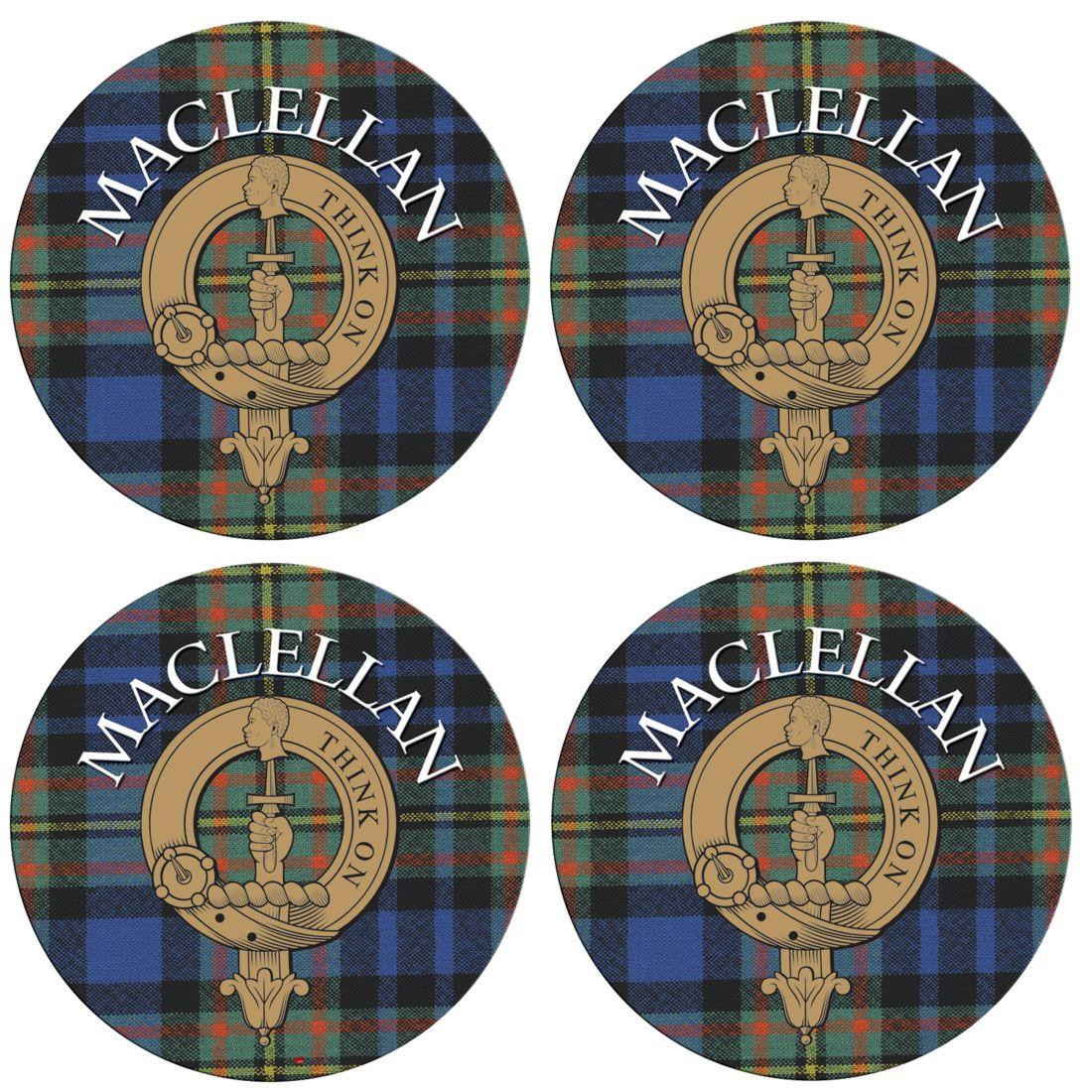 MacLellan Scottish Clan Family Name Round Cork Coasters Set of 4