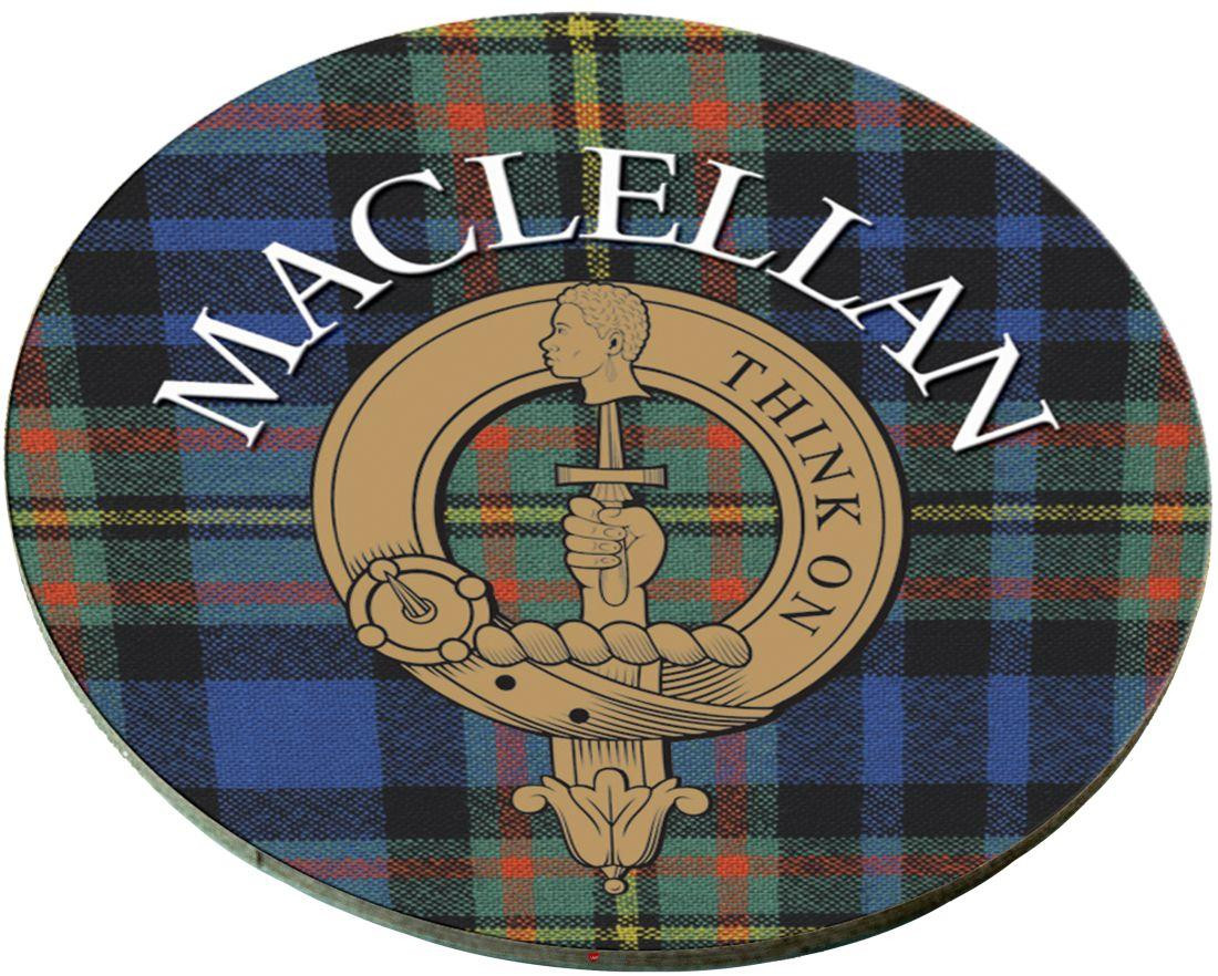 MacLellan Scottish Clan Family Name Round Cork Coasters Set of 4