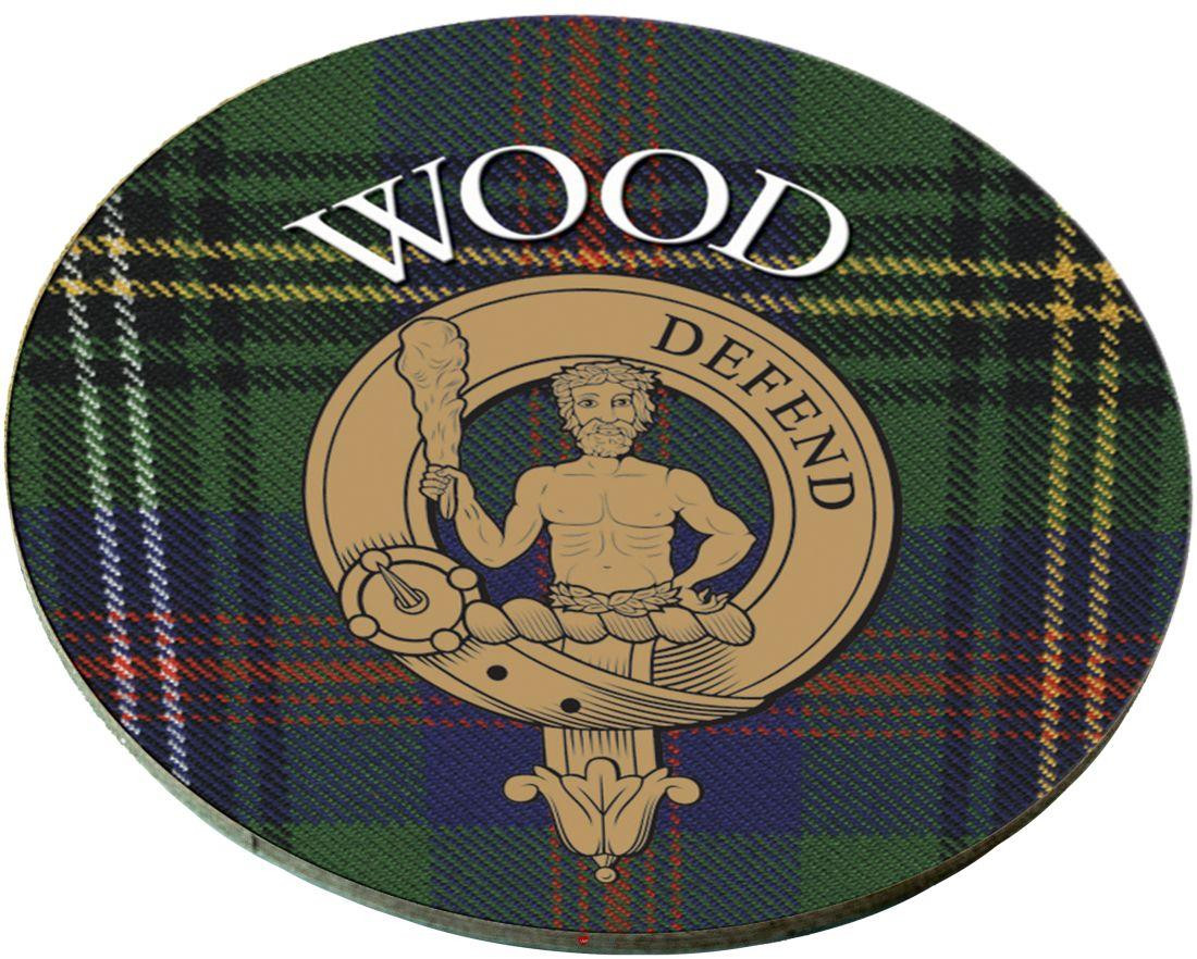 Wood Scottish Clan Family Name Round Cork Coasters Set of 4