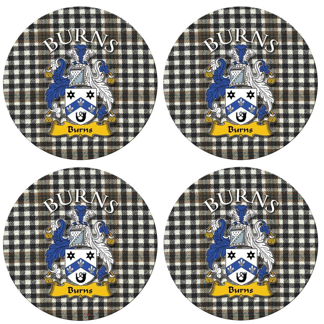 Burns Scottish Clan Family Name Round Cork Coasters Set of 4