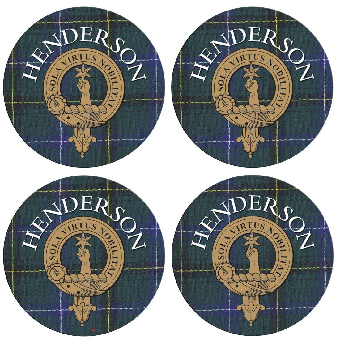 Henderson Scottish Clan Family Name Round Cork Coasters Set of 4