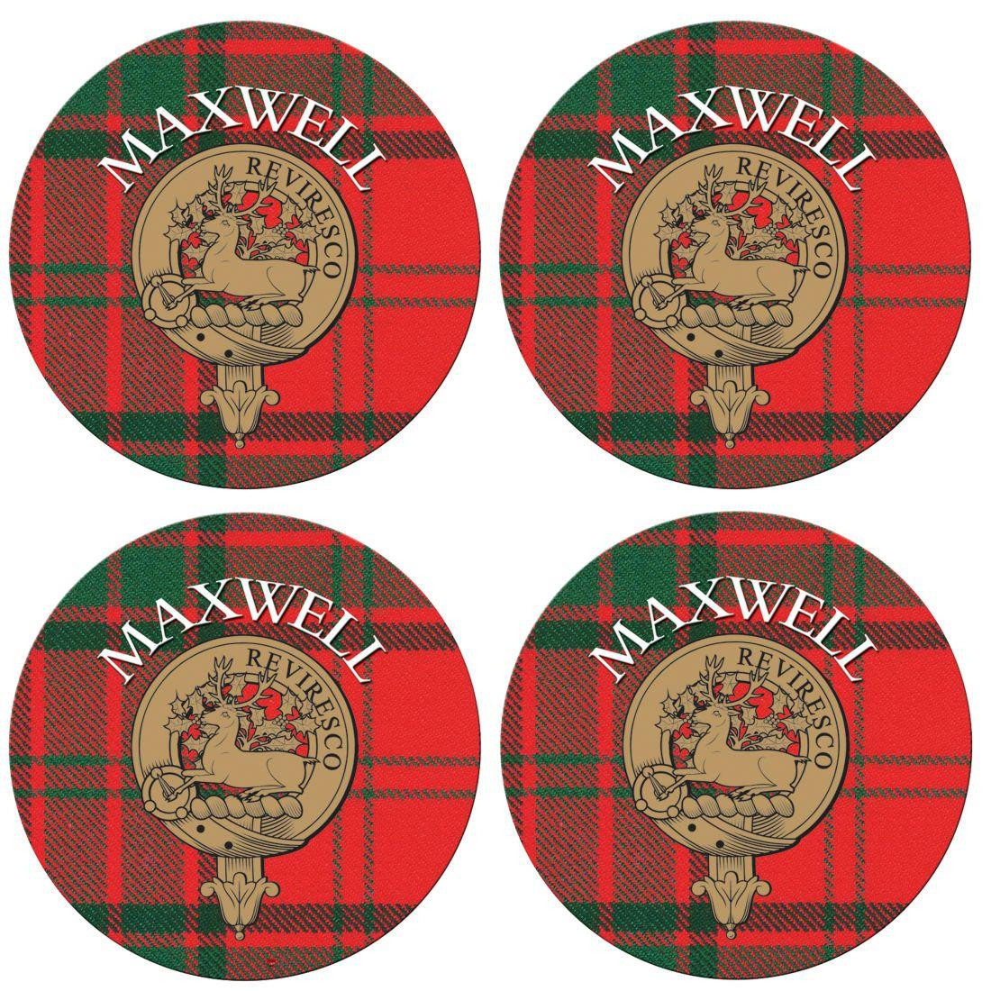 Maxwell Scottish Clan Family Name Round Cork Coasters Set of 4