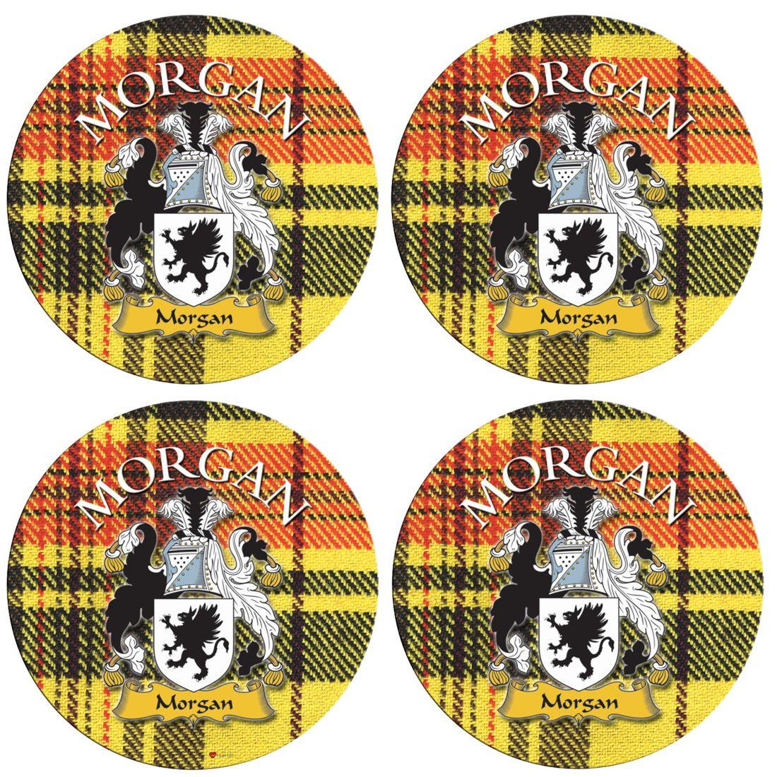 Morgan Scottish Clan Family Name Round Cork Coasters Set of 4