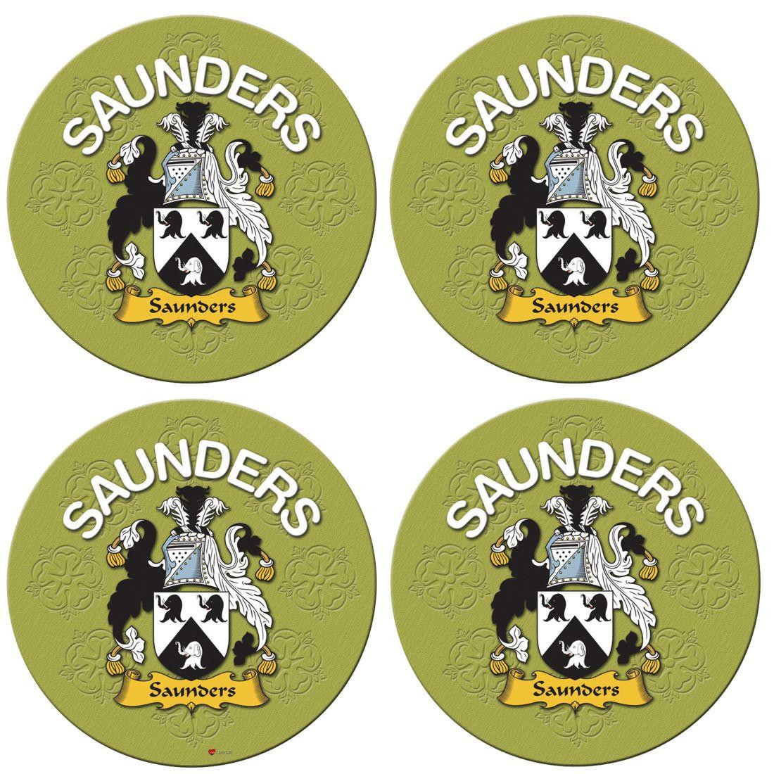 Saunders English Ancestry Family Name Round Cork Coasters Set of 4