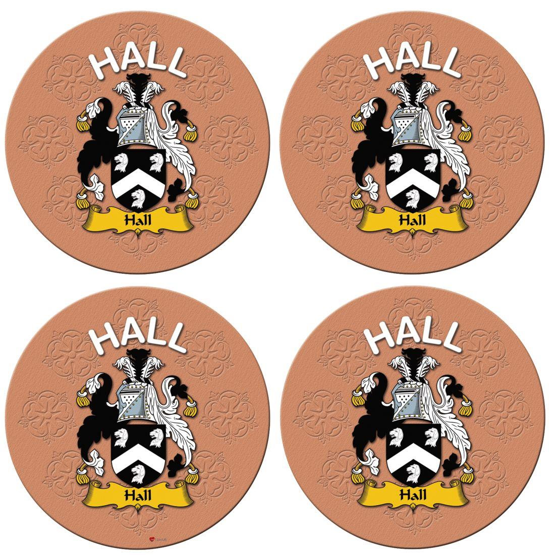Hall English Ancestry Family Name Round Cork Coasters Set of 4