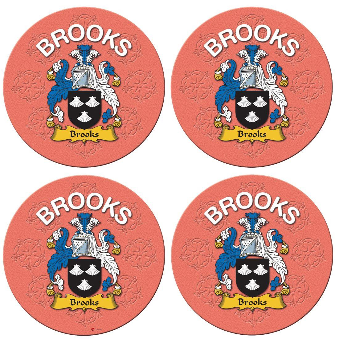 Brooks English Ancestry Family Name Round Cork Coasters Set of 4