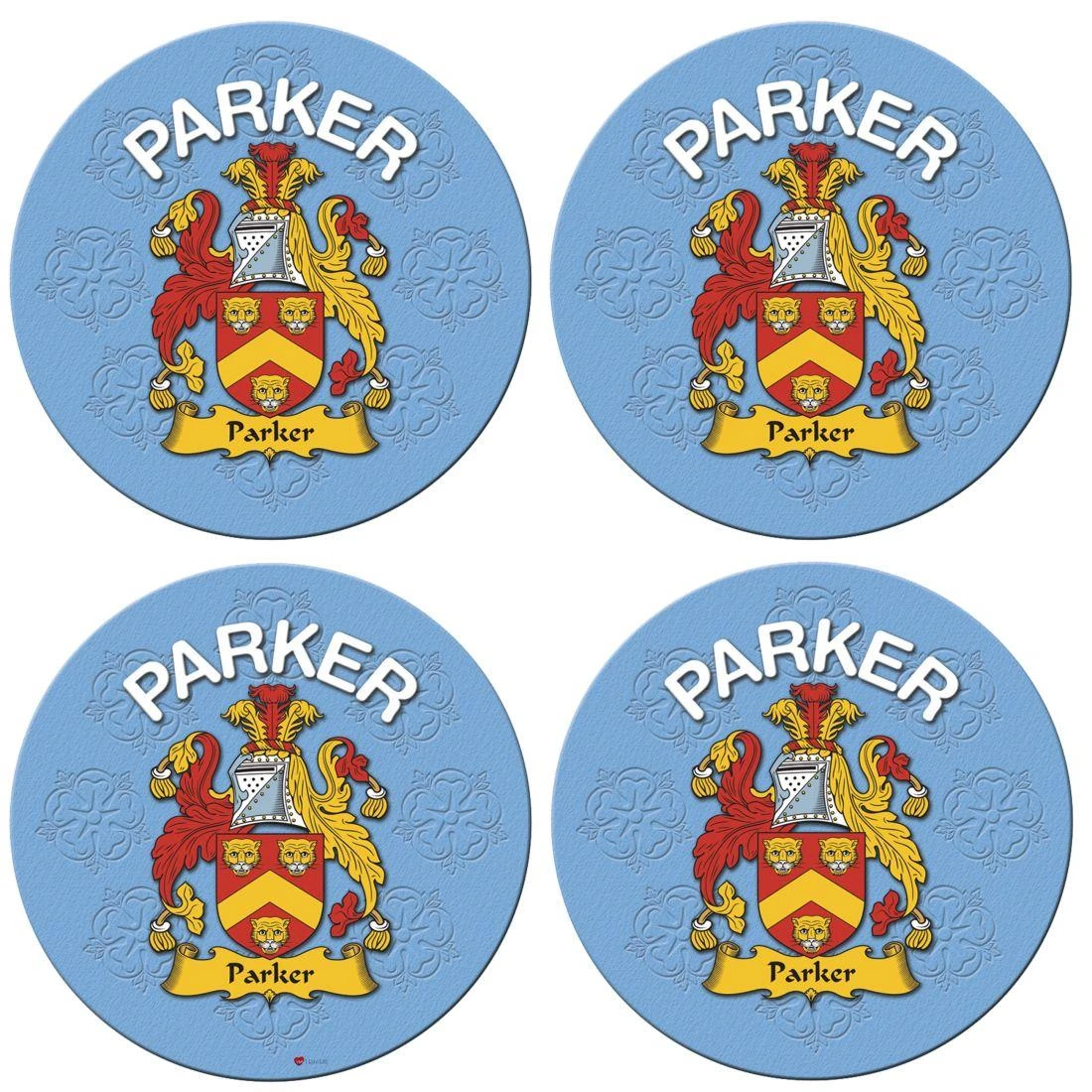 Parker English Ancestry Family Name Round Cork Coasters Set of 4