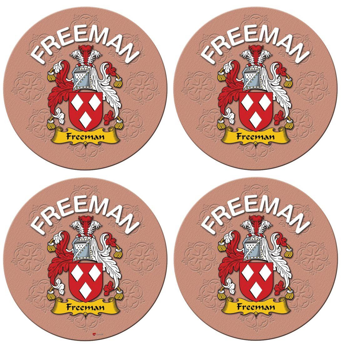 Freeman English Ancestry Family Name Round Cork Coasters Set of 4