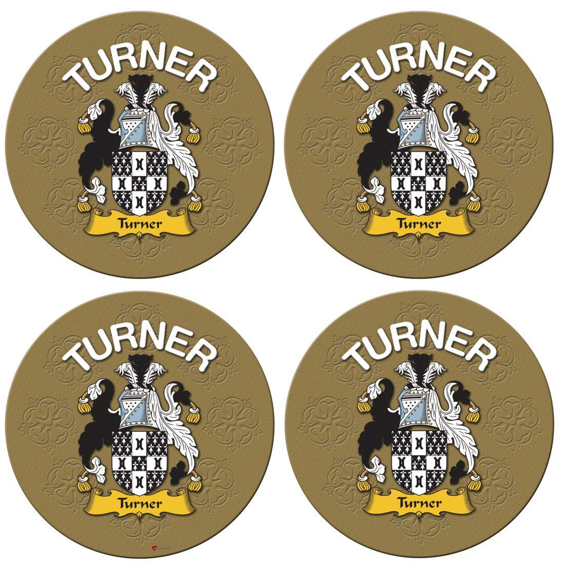 Turner English Ancestry Family Name Round Cork Coasters Set of 4