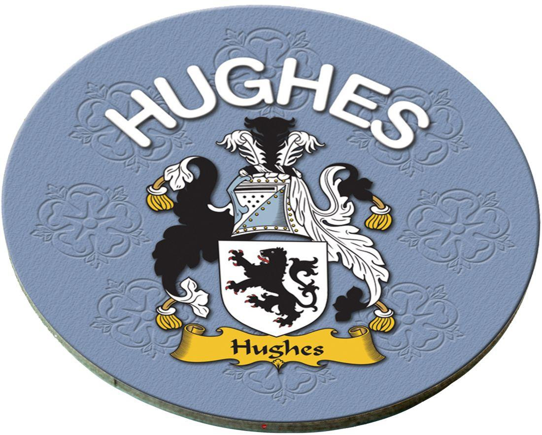 Hughes English Ancestry Family Name Round Cork Coasters Set of 4