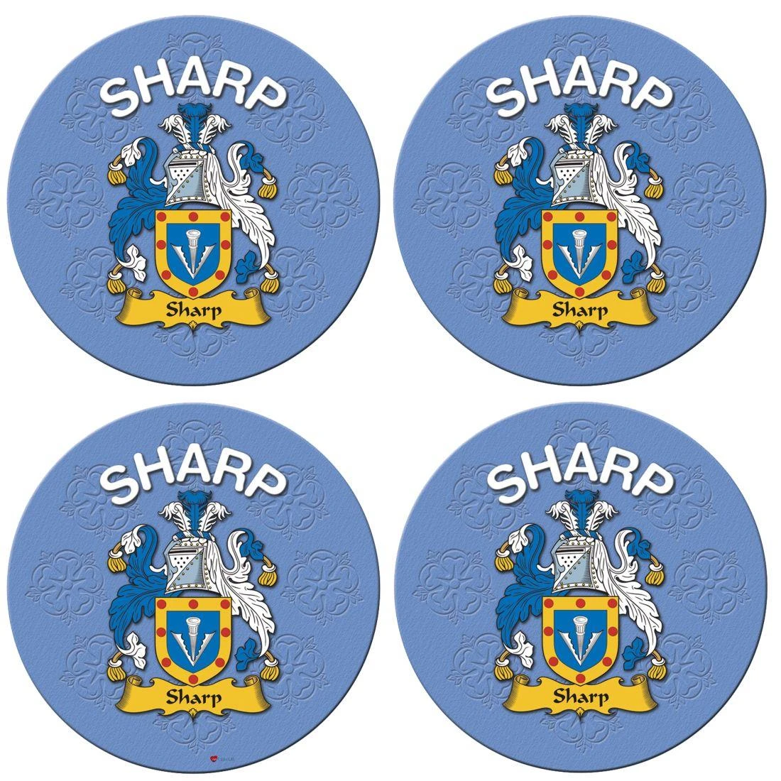 Sharp English Ancestry Family Name Round Cork Coasters Set of 4