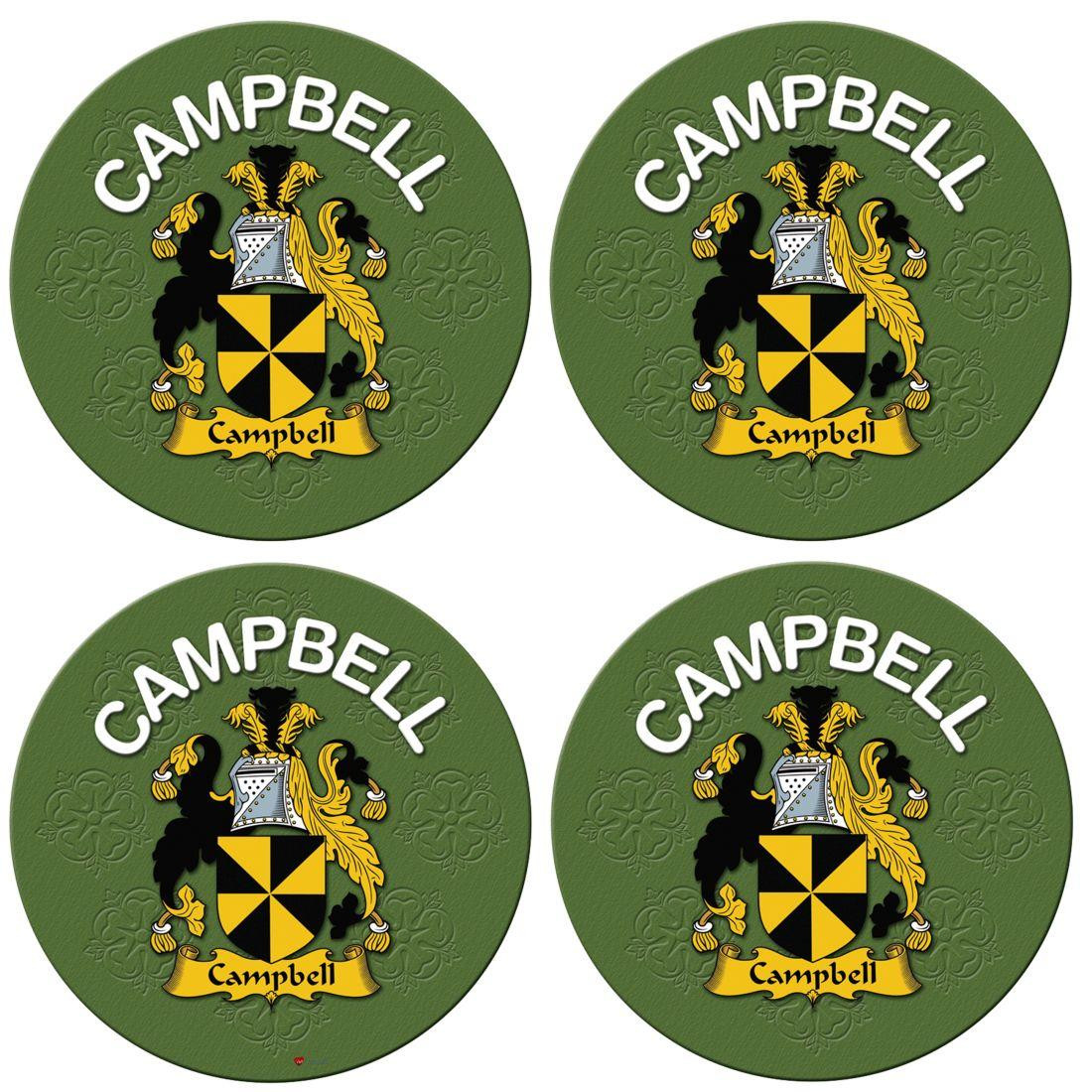 Campbell English Ancestry Family Name Round Cork Coasters Set of 4