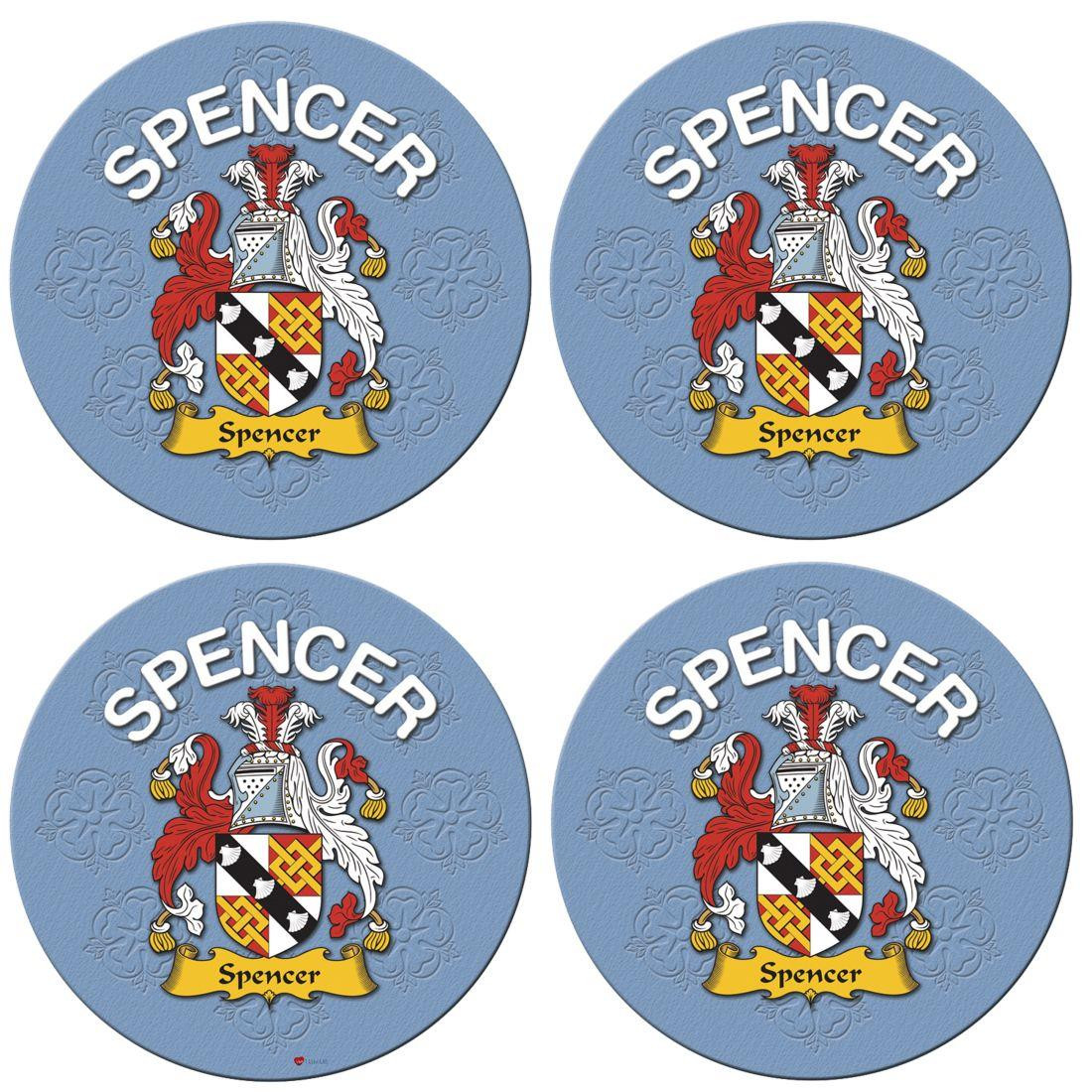 Spencer English Ancestry Family Name Round Cork Coasters Set of 4