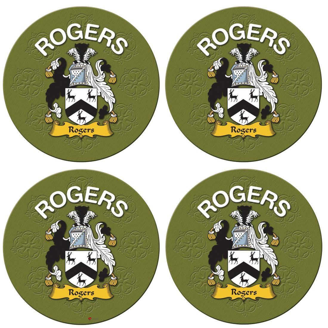 Rogers English Ancestry Family Name Round Cork Coasters Set of 4