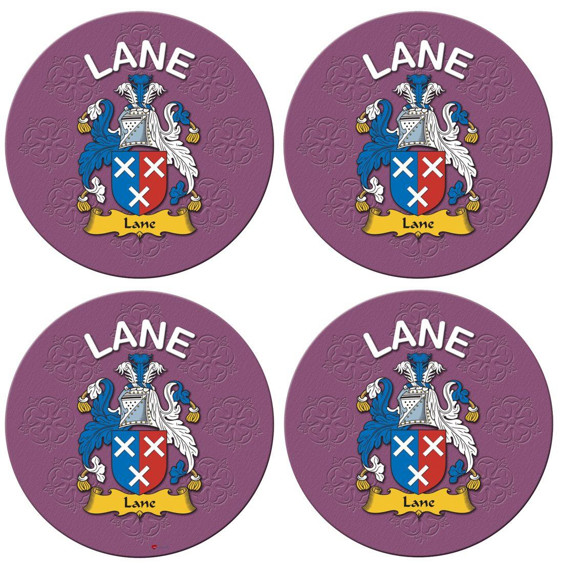 Lane English Ancestry Family Name Round Cork Coasters Set of 4