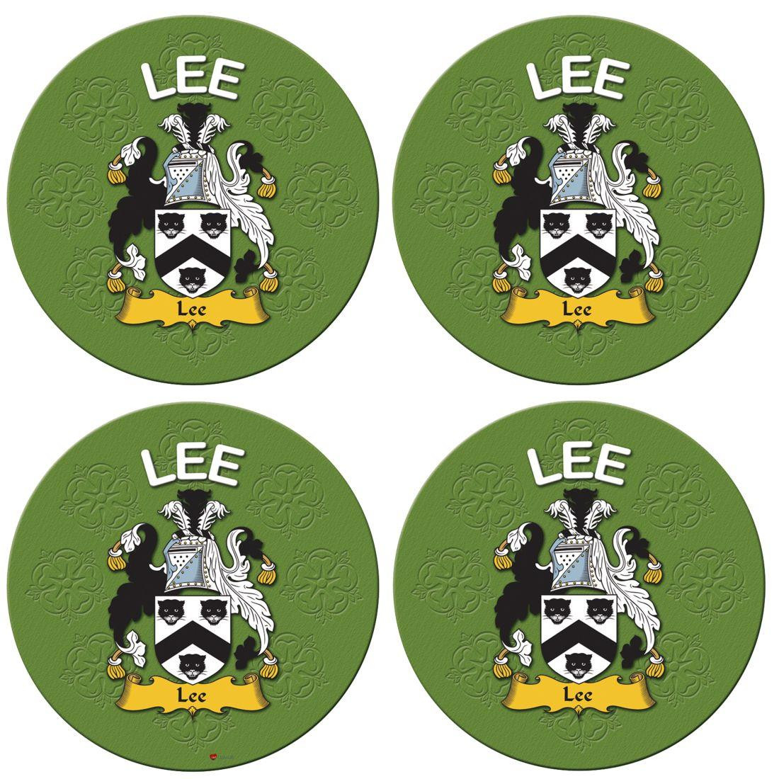 Lee English Ancestry Family Name Round Cork Coasters Set of 4
