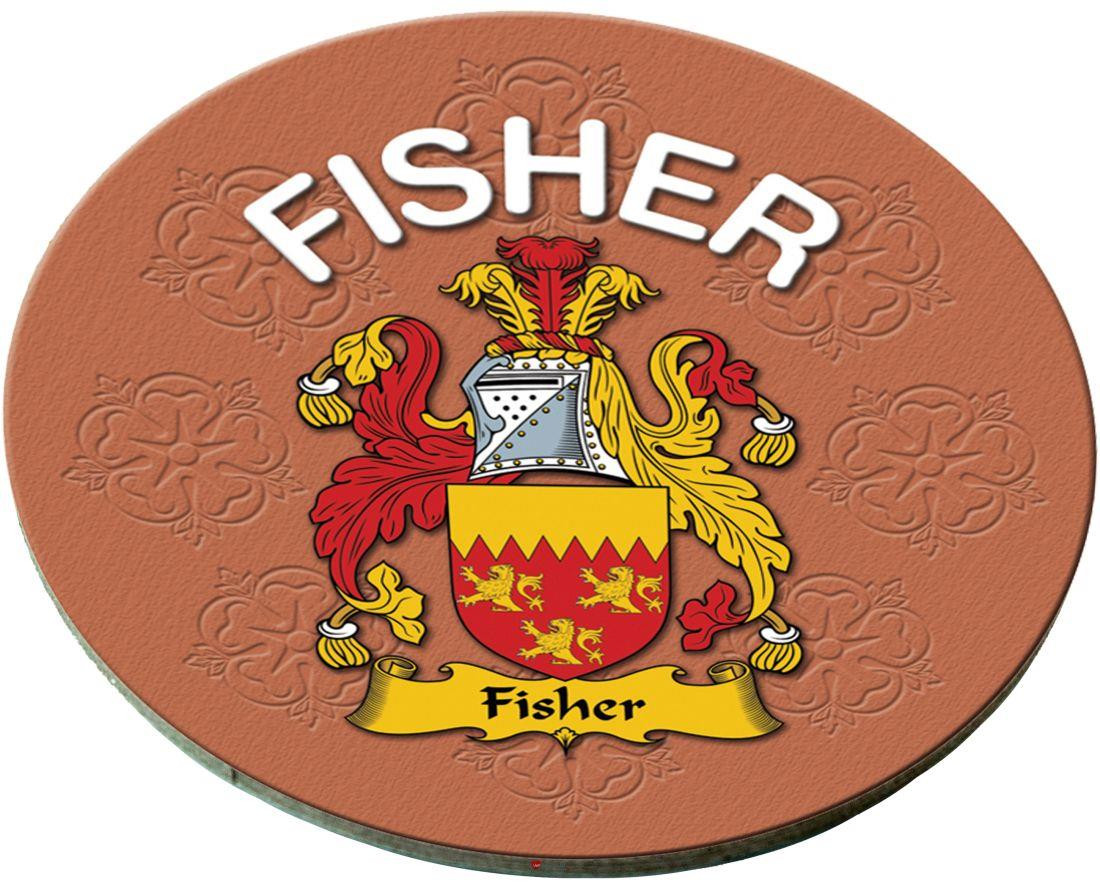 Fisher English Ancestry Family Name Round Cork Coasters Set of 4