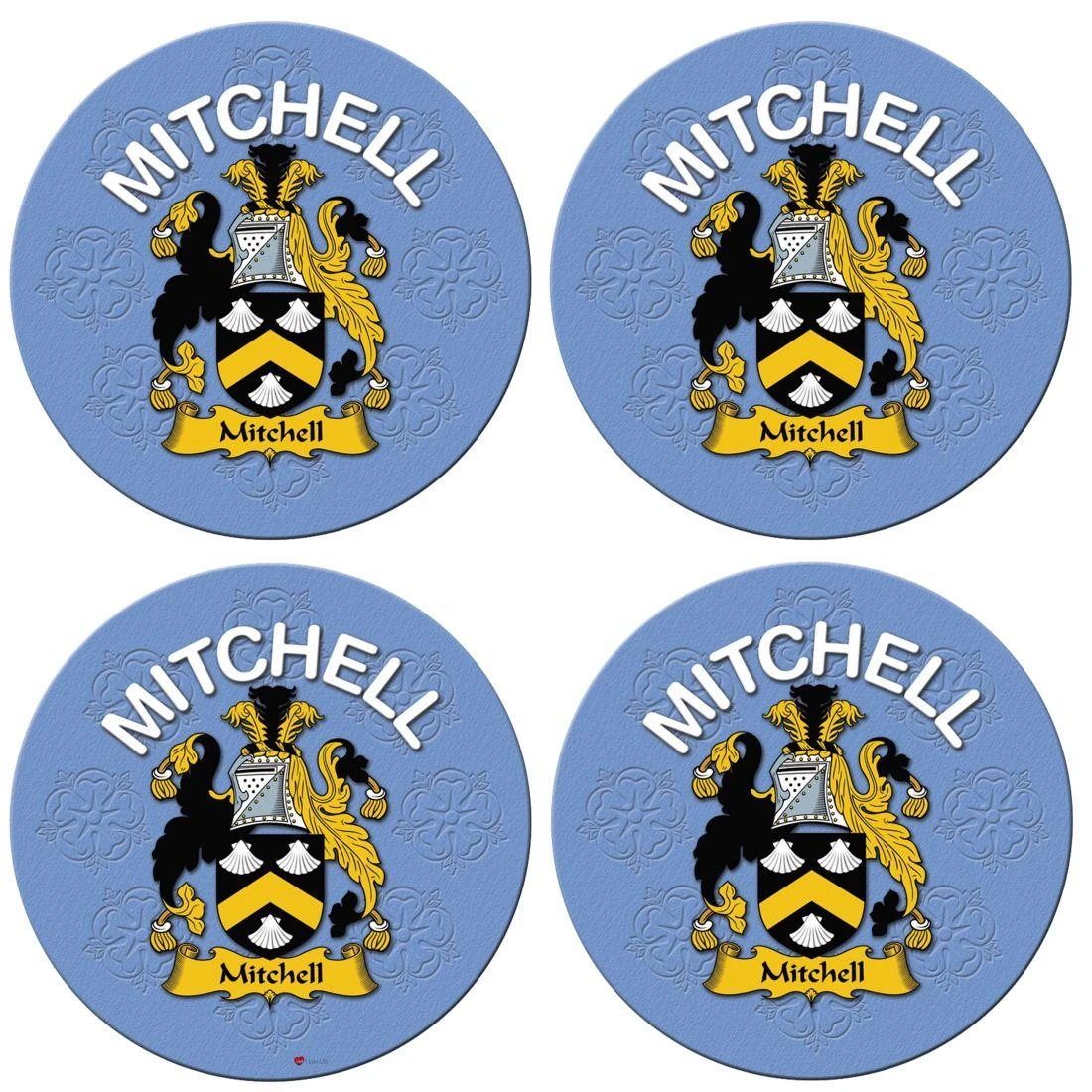 Mitchell English Ancestry Family Name Round Cork Coasters Set of 4