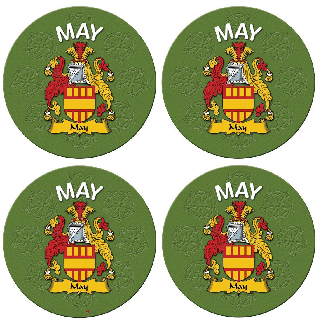 May English Ancestry Family Name Round Cork Coasters Set of 4