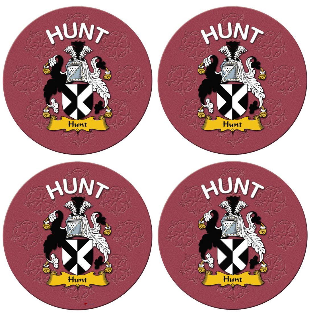 Hunt English Ancestry Family Name Round Cork Coasters Set of 4