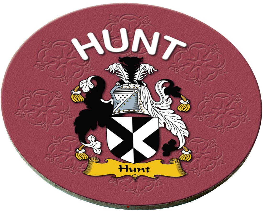 Hunt English Ancestry Family Name Round Cork Coasters Set of 4