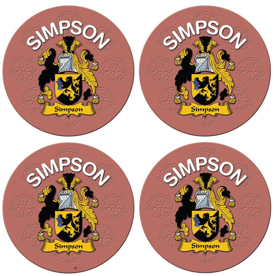 Simpson English Ancestry Family Name Round Cork Coasters Set of 4