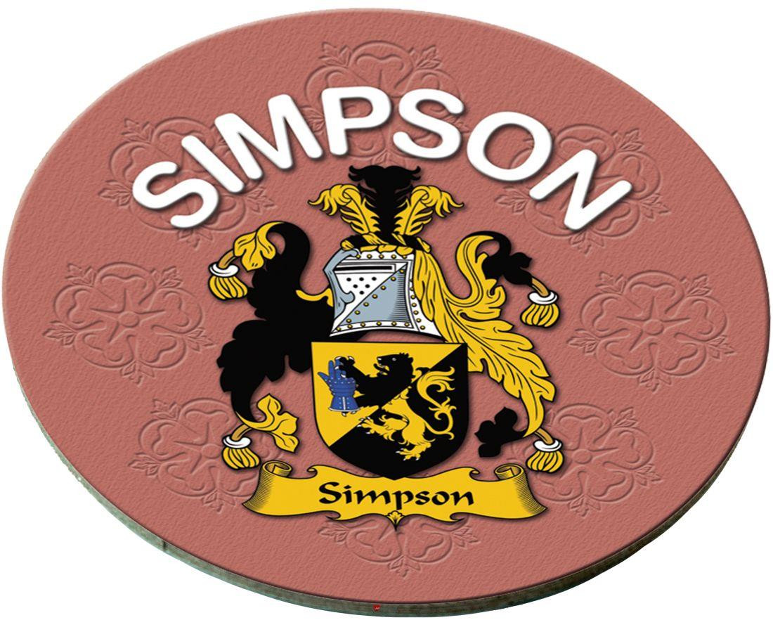 Simpson English Ancestry Family Name Round Cork Coasters Set of 4