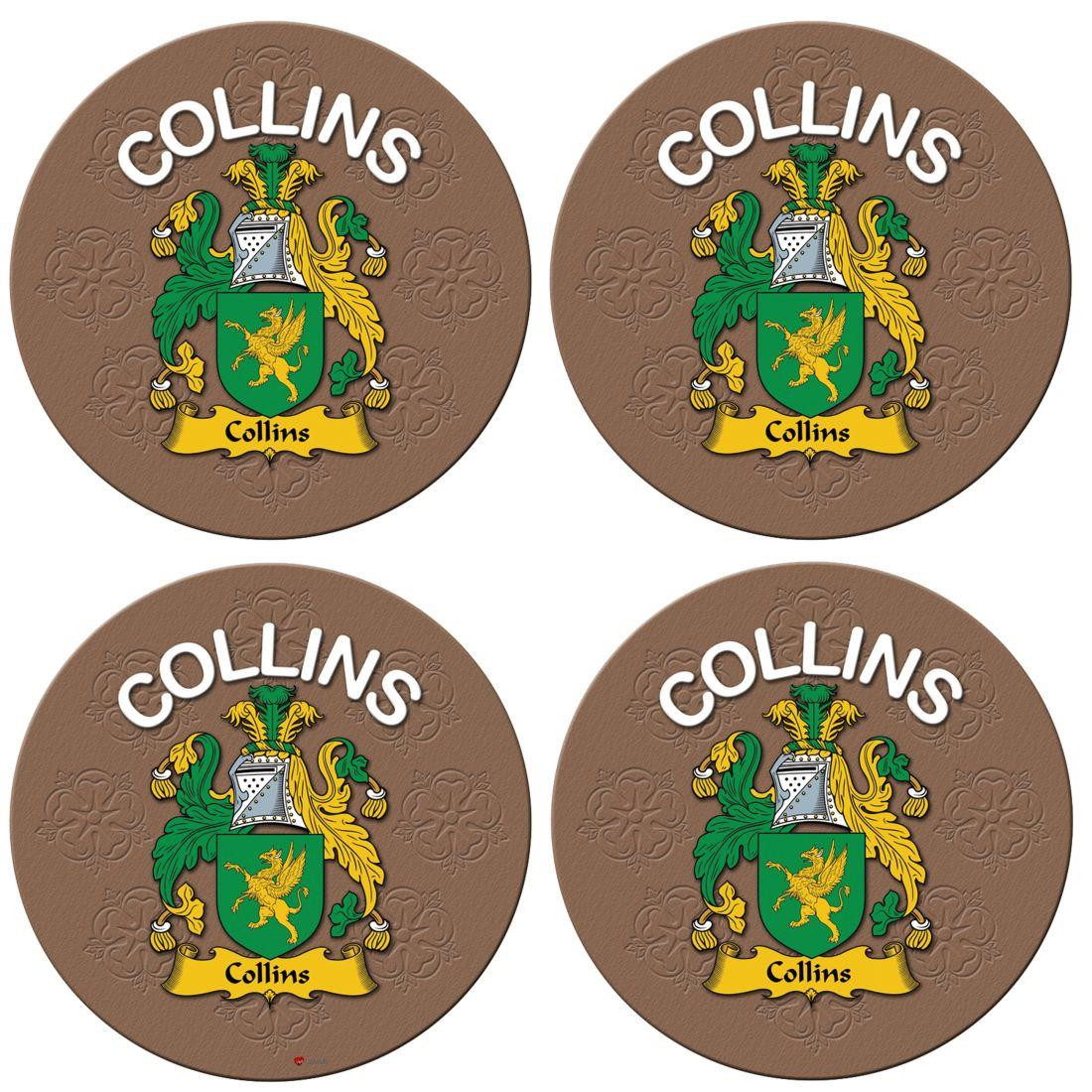 Collins English Ancestry Family Name Round Cork Coasters Set of 4