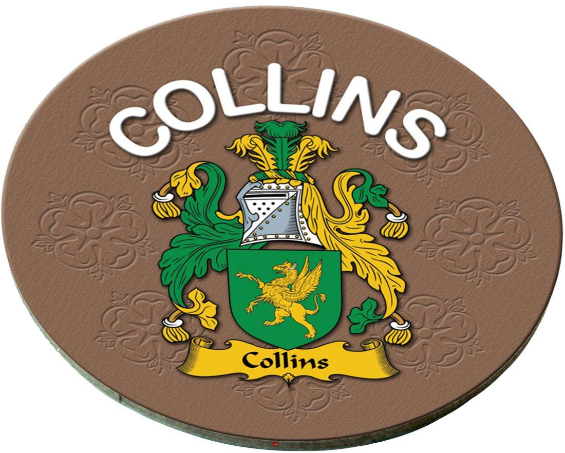 Collins English Ancestry Family Name Round Cork Coasters Set of 4