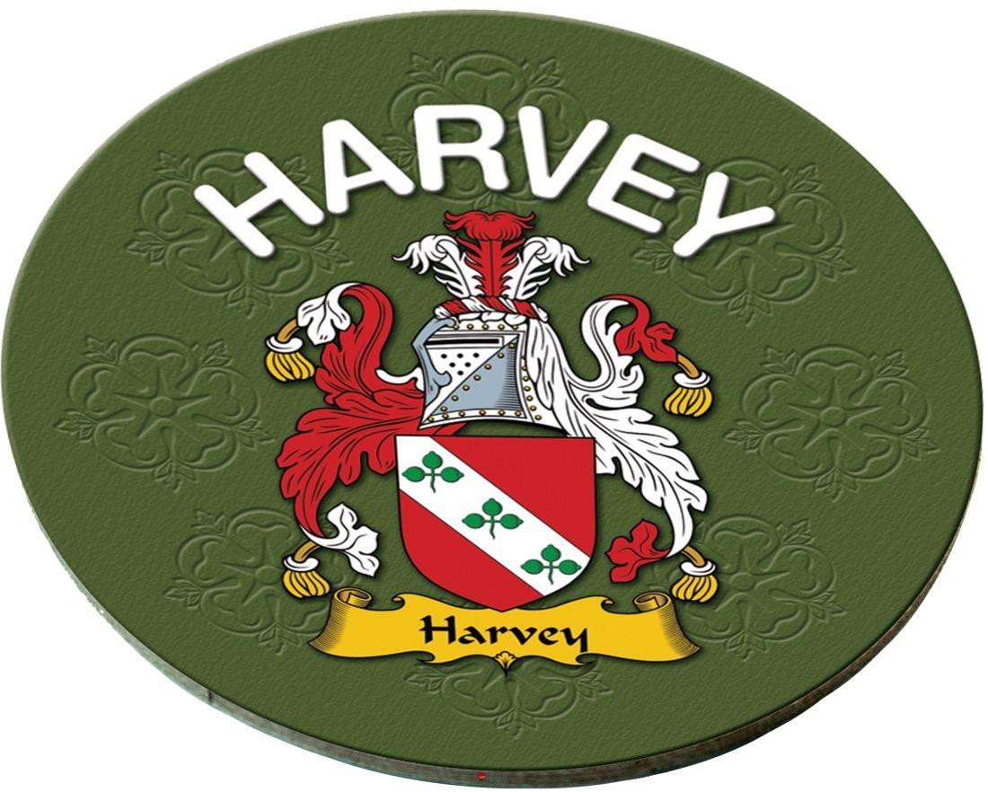 Harvey English Ancestry Family Name Round Cork Coasters Set of 4