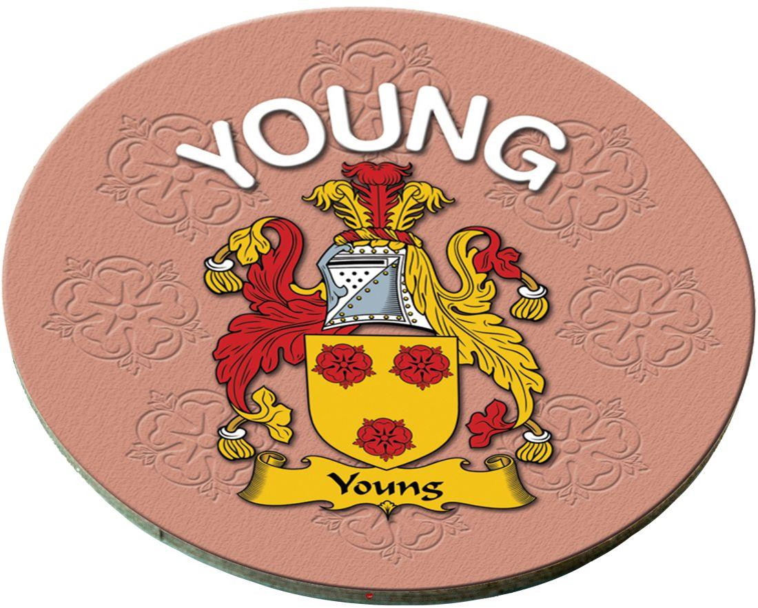 Young English Ancestry Family Name Round Cork Coasters Set of 4