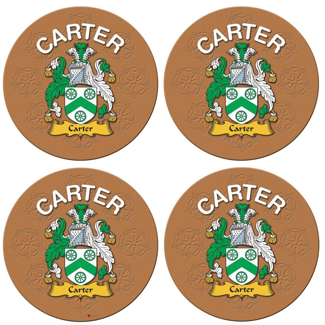 Carter English Ancestry Family Name Round Cork Coasters Set of 4
