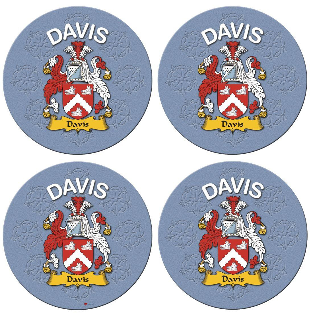 Davis English Ancestry Family Name Round Cork Coasters Set of 4