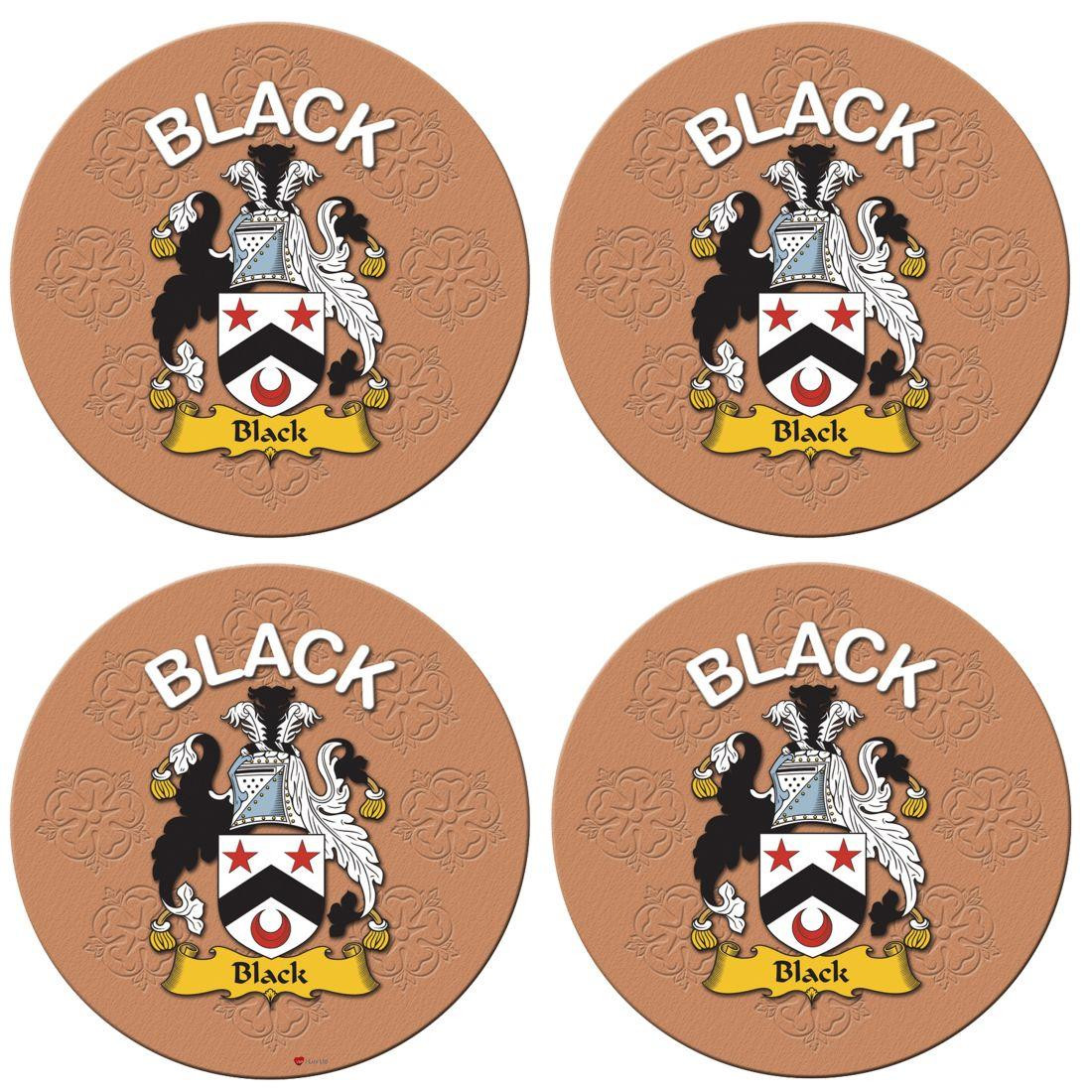 Black English Ancestry Family Name Round Cork Coasters Set of 4