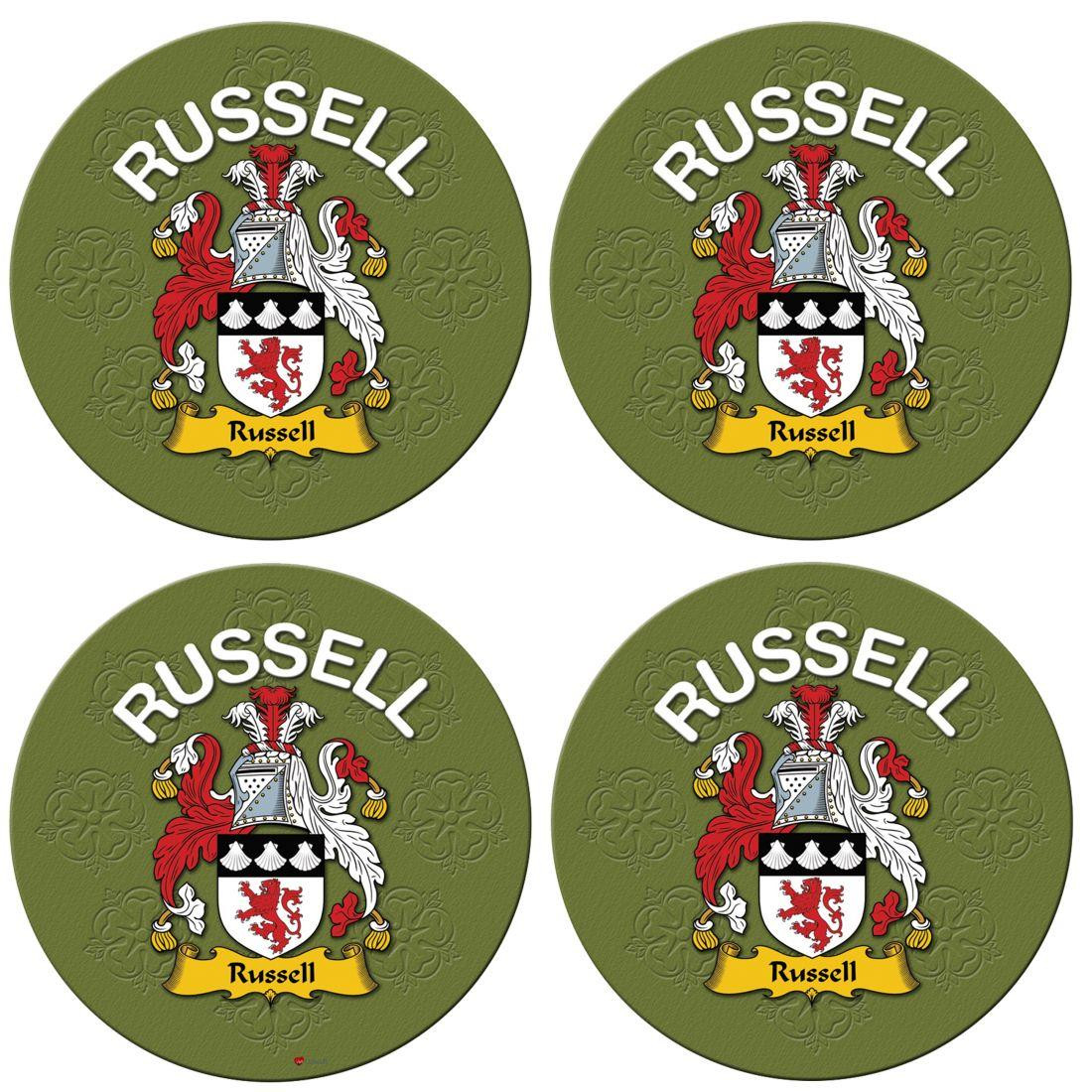 Russell English Ancestry Family Name Round Cork Coasters Set of 4