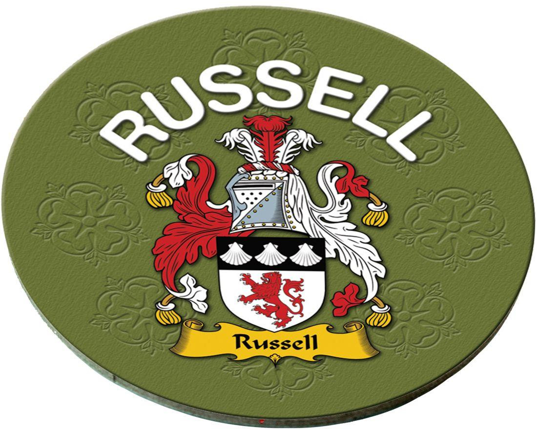 Russell English Ancestry Family Name Round Cork Coasters Set of 4