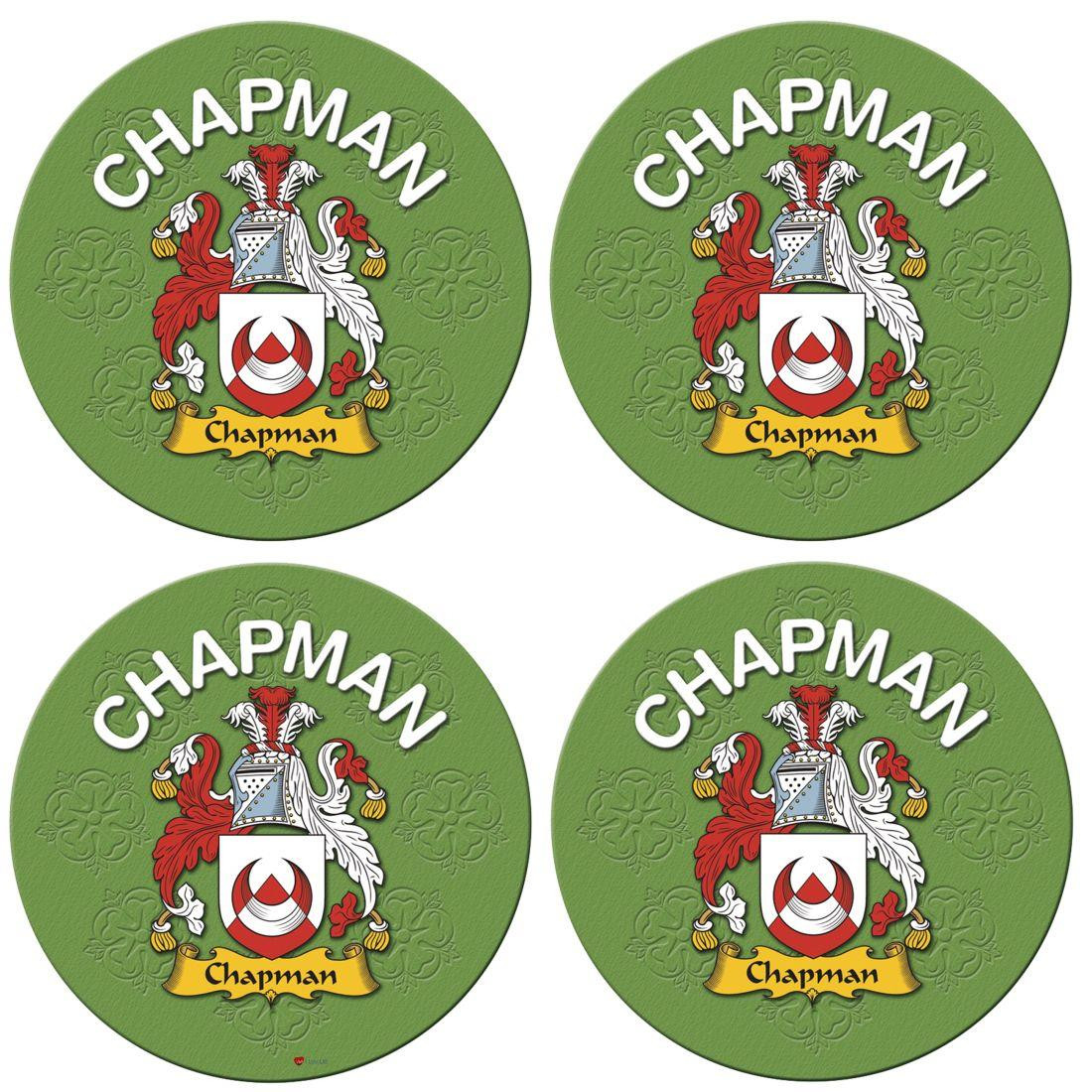 Chapman English Ancestry Family Name Round Cork Coasters Set of 4