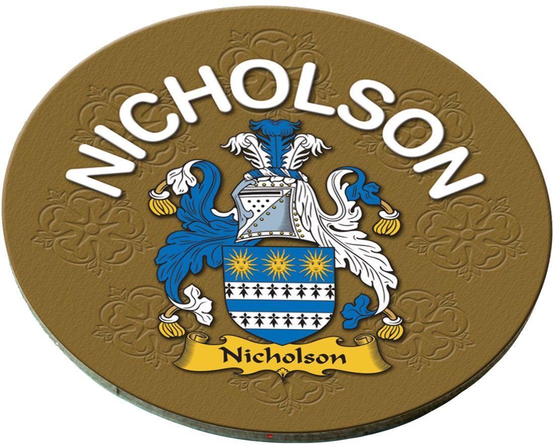 Nicholson English Ancestry Family Name Round Cork Coasters Set of 4