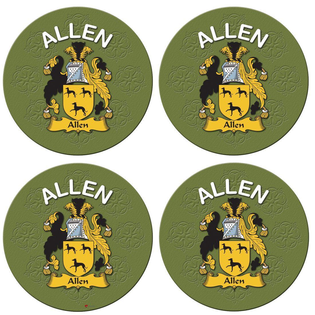 Allen English Ancestry Family Name Round Cork Coasters Set of 4