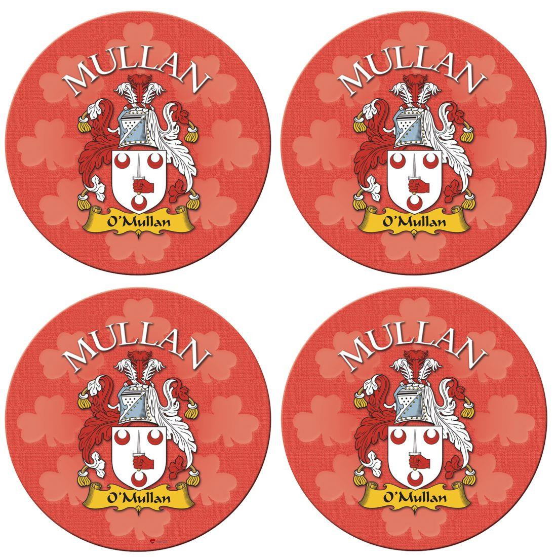 Mullan Irish Clan Name Round Cork Coasters Set of 4 Irish Gift