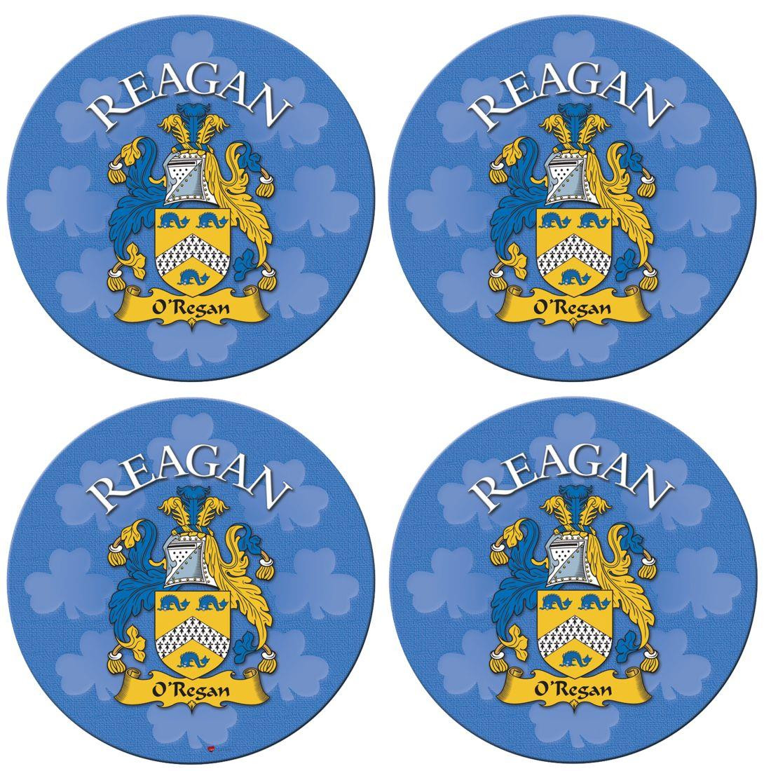 Reagan Irish Clan Name Round Cork Coasters Set of 4 Irish Gift